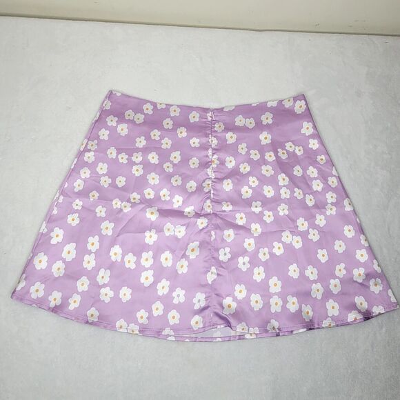 Lyaner Lavender Floral Satin Silky High Waist Mini Skirt 90s Inspired‎ Size XL - Picture 3 of 8